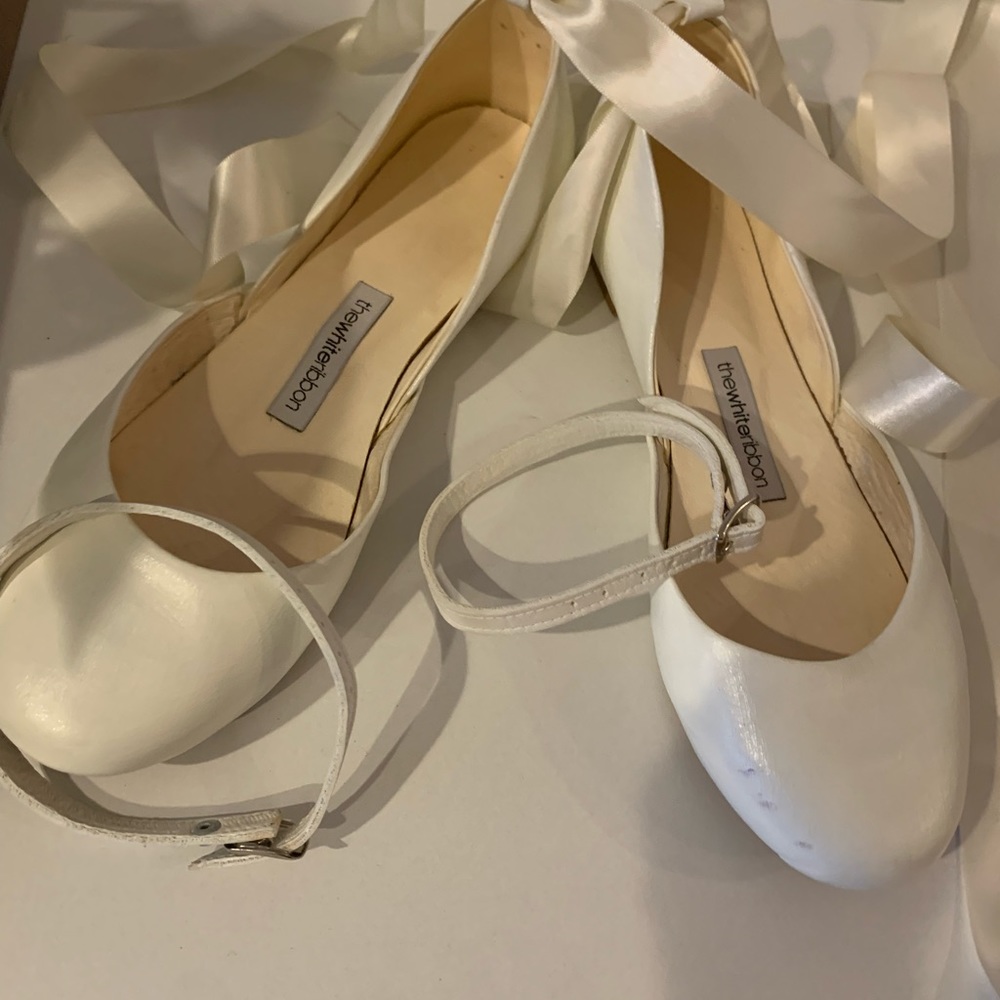 The WhiteRibbon ballerina evening wedding shoes.